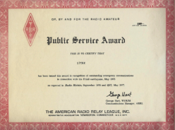 Award rilasciato dal ARRL a IV3TRK Silvio, maggio 1977