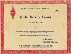 Award rilasciato dal ARRL a i3LNQ (oggi IV3LNQ) Luigi, maggio 1977